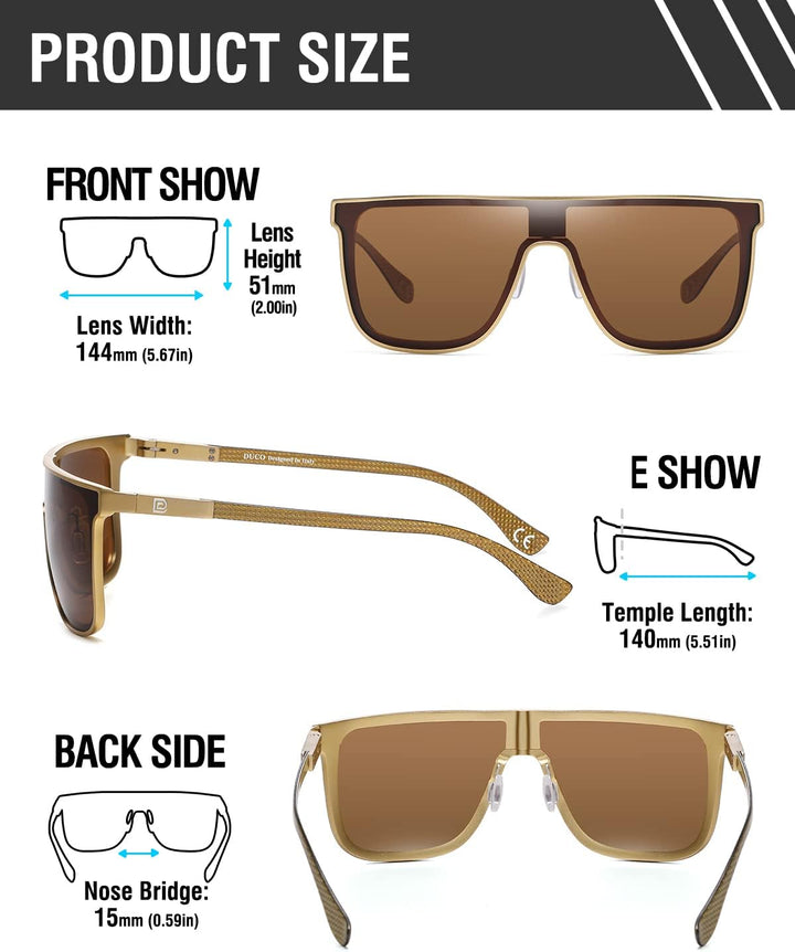 DUCO Herren Sonnenbrille Polarisierte Quadrat Sonnenbrille für Herren Carbon Fiber Tempel Sonnenbril