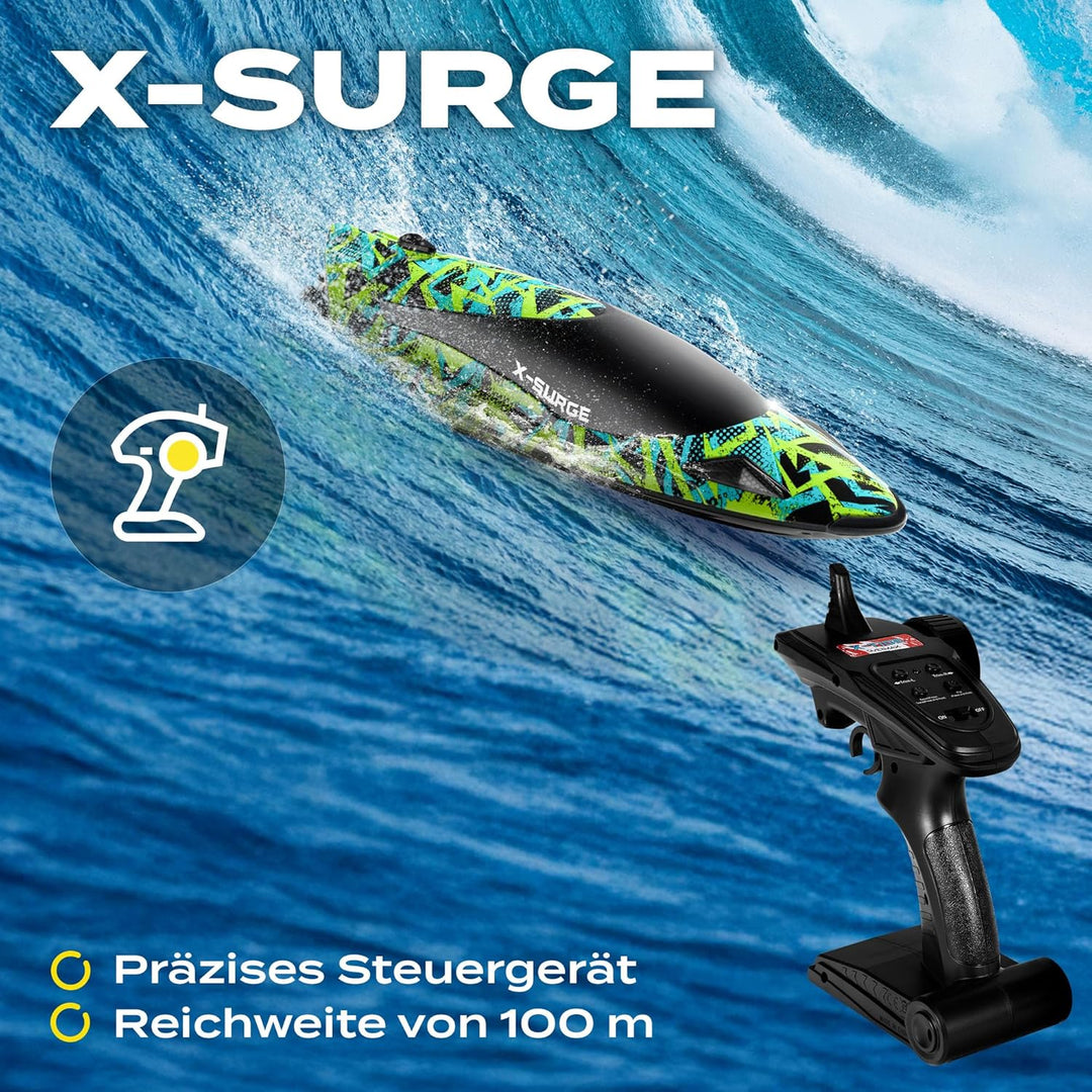 Overmax X-Surge Ferngesteuertes RC Speedboat Rennboot mit LED 35 km/h 1200 mAh Akkus 30 Minuten Spas