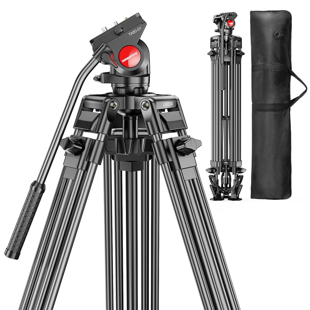 CAMBOFOTO Videostativ mit 360° Flüssigkopf, 188cm Professionelles Aluminium Schwerlast Filmstativ fü