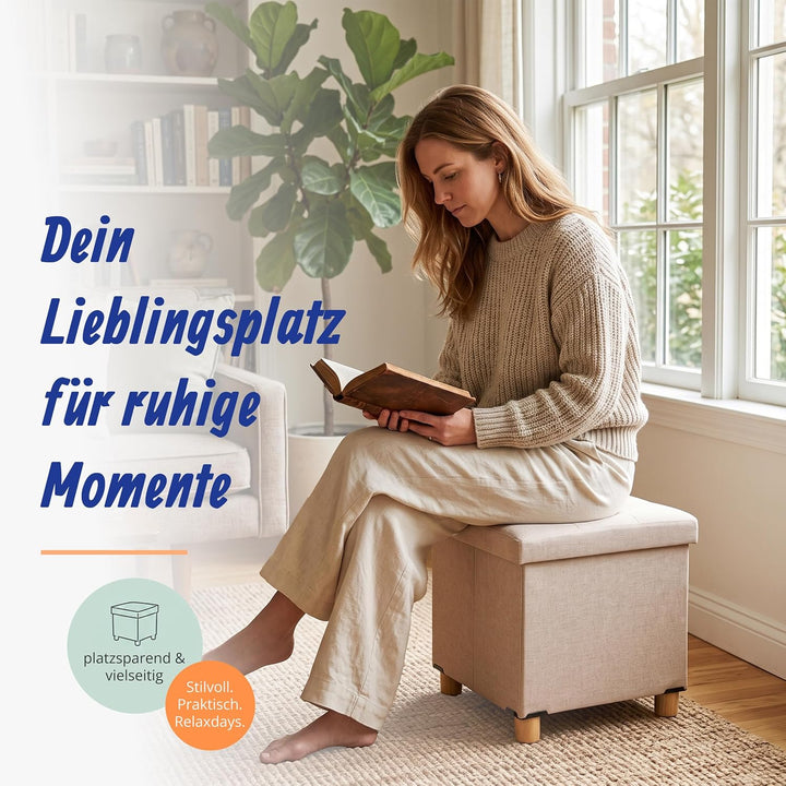 Relaxdays Sitzhocker mit Stauraum, weich gepolstert, gesteppt, beige, Beige