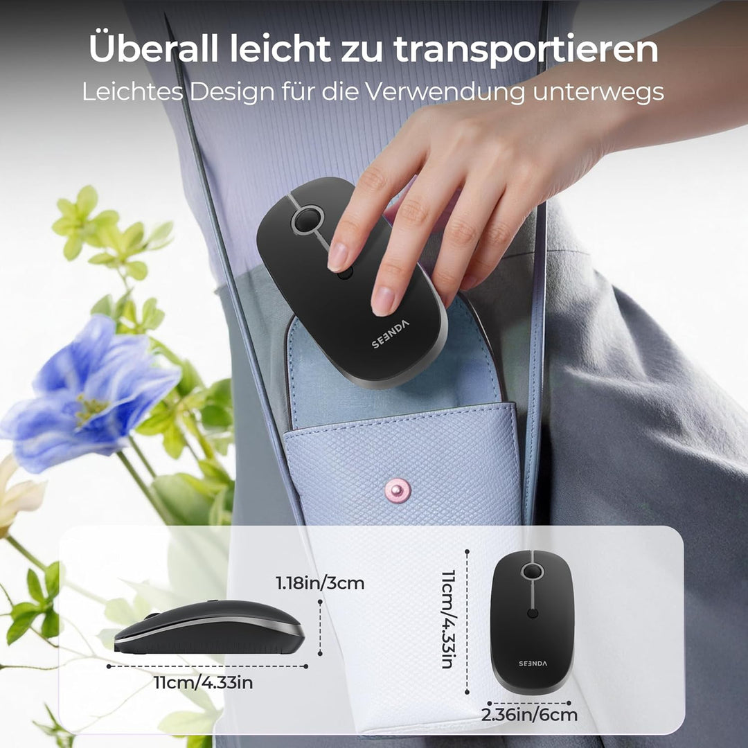 seenda MOU001 Bluetooth Maus, USB + Dual-Bluetooth 3 Geräte Verbindung, Maus Kabellos mit 3 DPI-Stuf