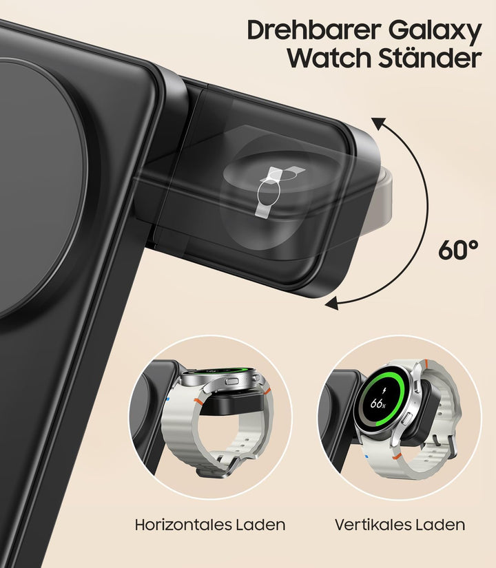 Faltbar Magnetisch Induktive Ladestation für Samsung, 3 in 1 Wireless Charger für Samsung Galaxy S26