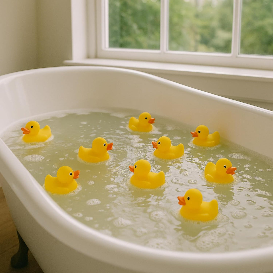 Relaxdays Badeente 3,5cm 48er Set, Quietscheentchen für Badewanne, Badespass und Deko, Mitgebsel Kin