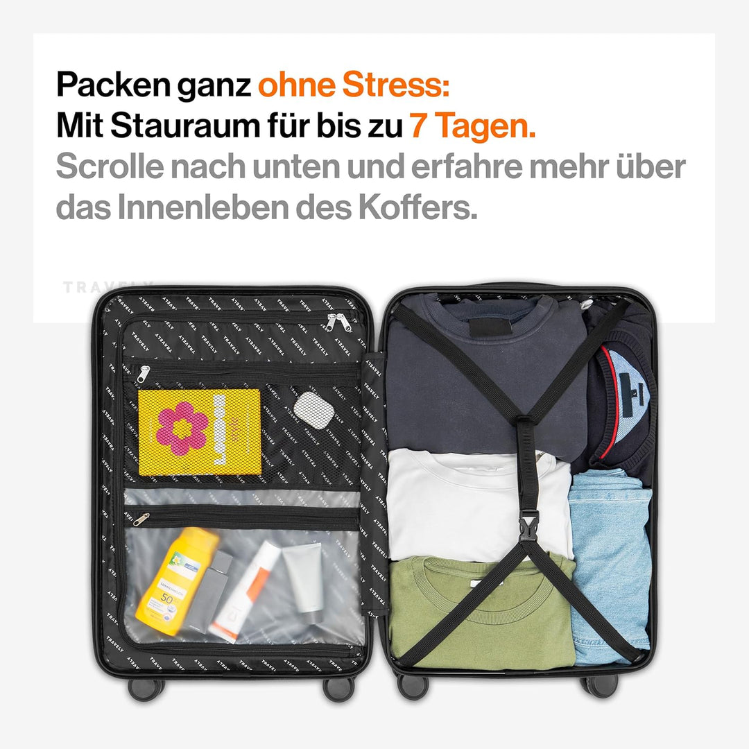 Travely Polycarbonat Koffer Gross 67cm L - 60L Innenvolumen - sehr robuster Hartschalenkoffer mit sa