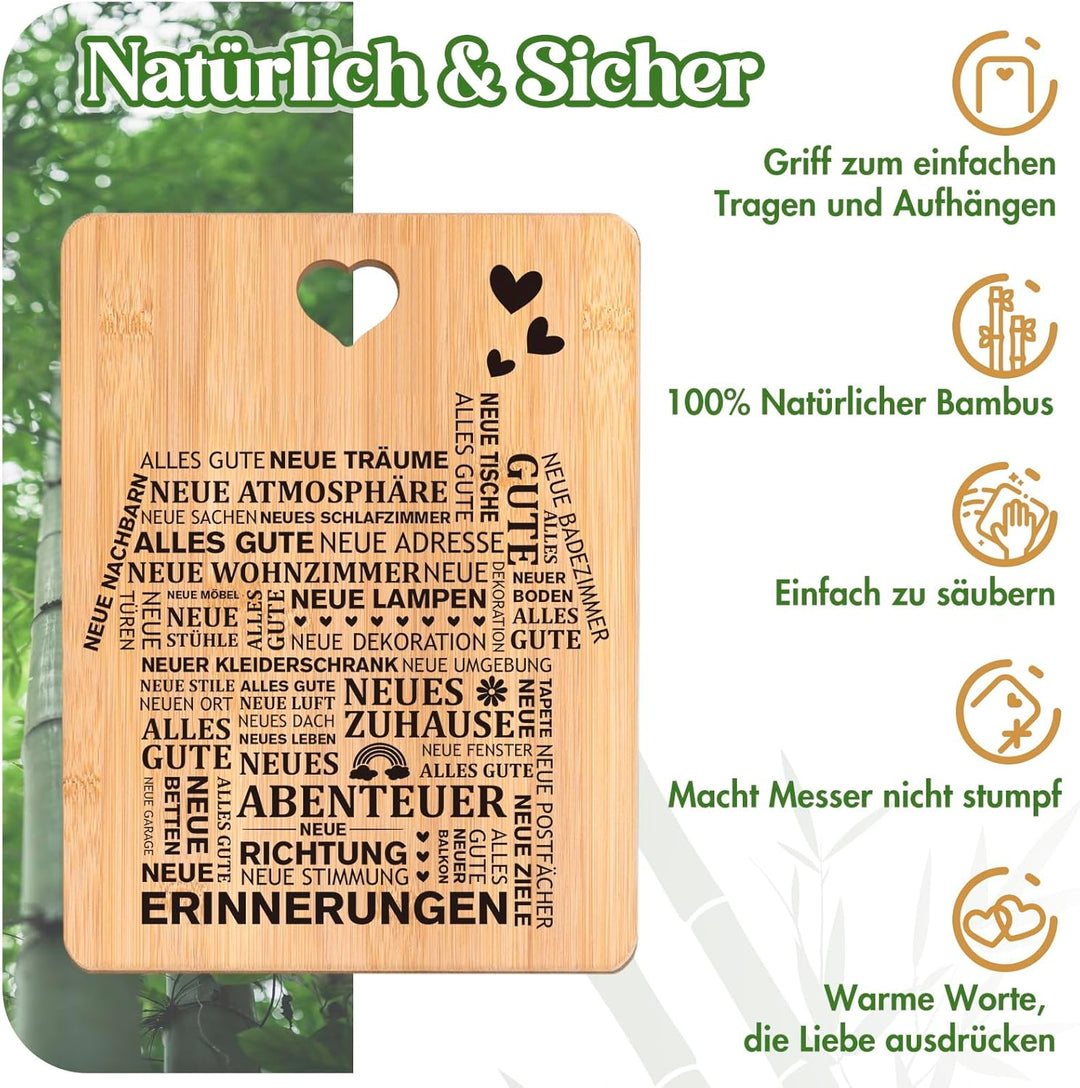 Einzugsgeschenke Haus - Bambus Schneidebrett Geschenk zum Einzug ins Haus, Richtfest Geschenk, Einwe