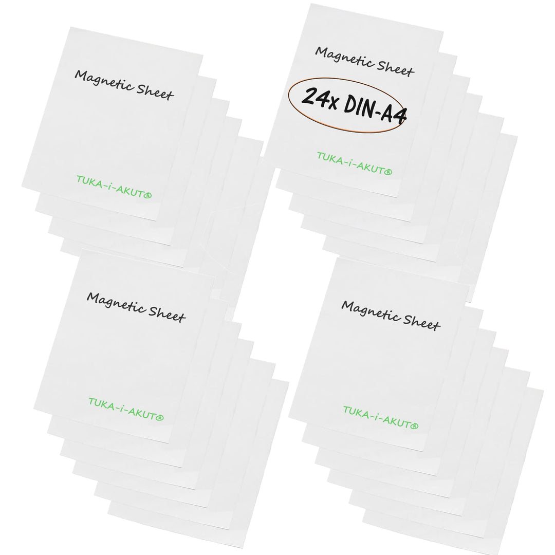 TUKA-i-AKUT 24x A4 Magnetfolie zum Beschriften und Zuschneiden, Flexibel Magnet Tafelfolie Magnetplä