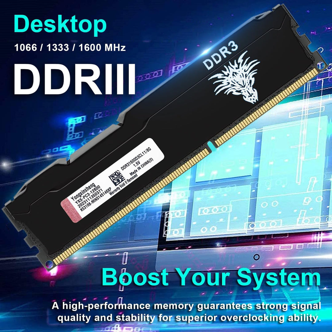 DDR3 16GB Kit (8GBx2) Desktop RAM 1600MHz PC3-12800 UDIMM Non-ECC Unbuffered 1.5V 2Rx8 Dual Rank 240