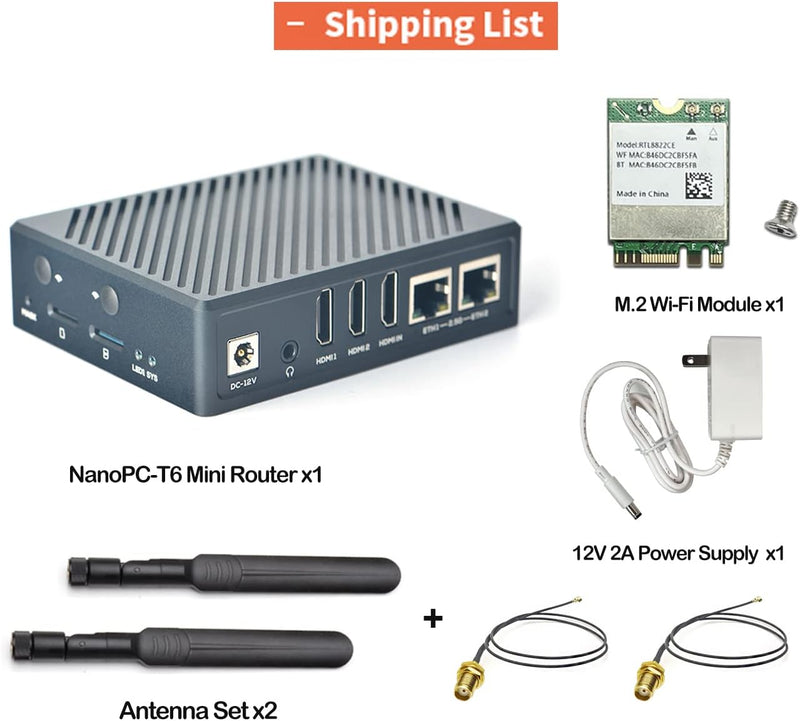 NanoPC-T6 Mini Computer Router, Open Source Smart IoT Gateway, mit Dual PCle Gbps Ethernet Port, LPD