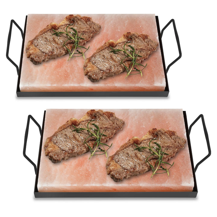 Ansobea 2 set XXL Salzstein zum Grillen, 20x30x3cm Salz Grillsteine Mit Eisenplatte, Original Krista
