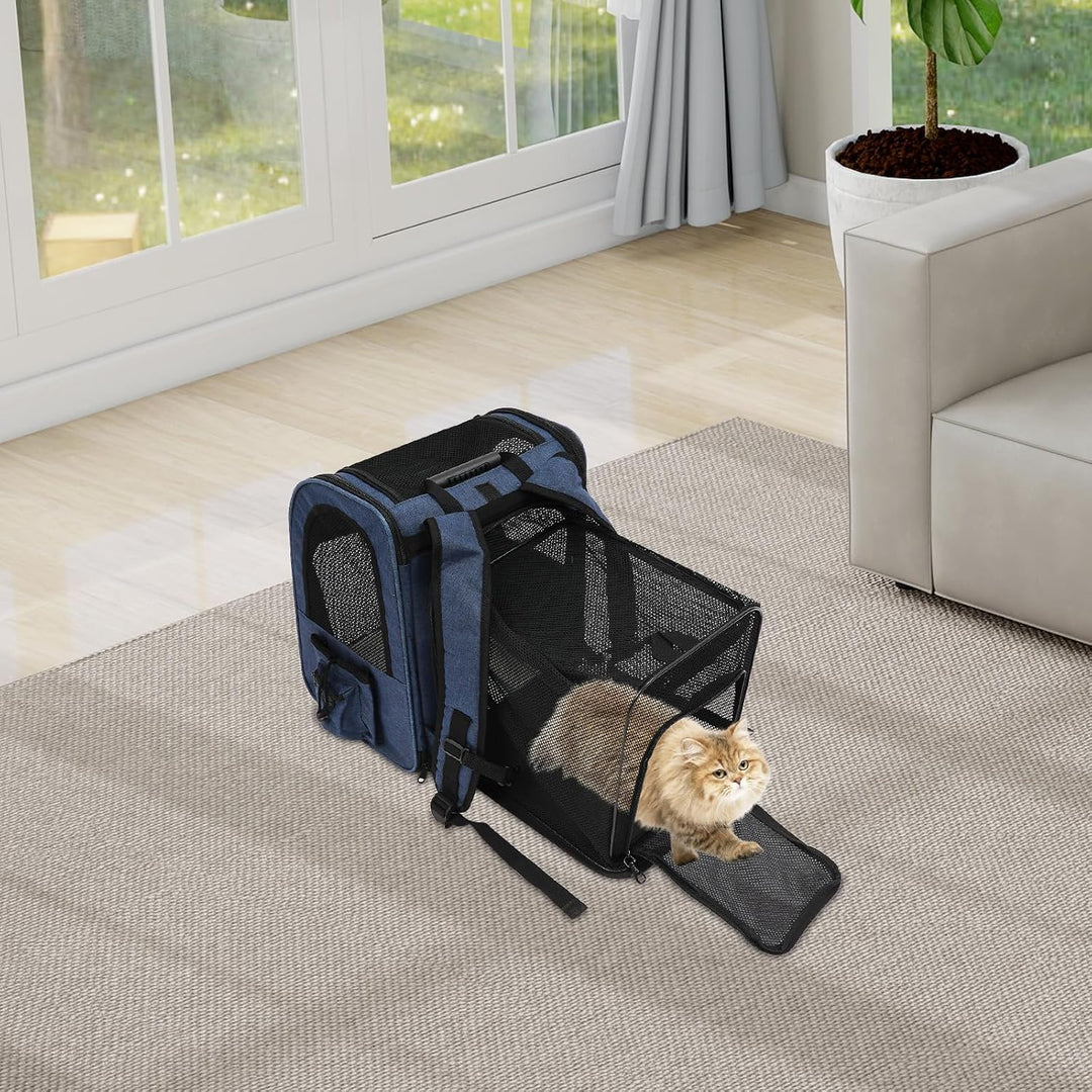 Hunderucksack mit Trolley, 2 in 1 Erweiterbar Hundetransportbox mit Rädern, Grosse Katzenrucksack bi