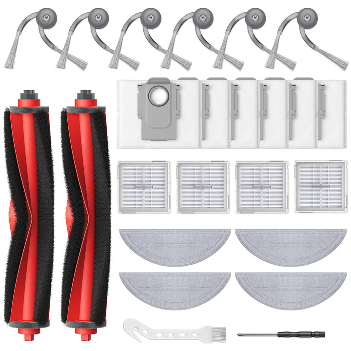24 Stück Zubehör Ersatzteile für Roborock Q10 S5+/Q10 S5 Saugroboter, 2 Rollenbürste, 4 HEPA-Filter,