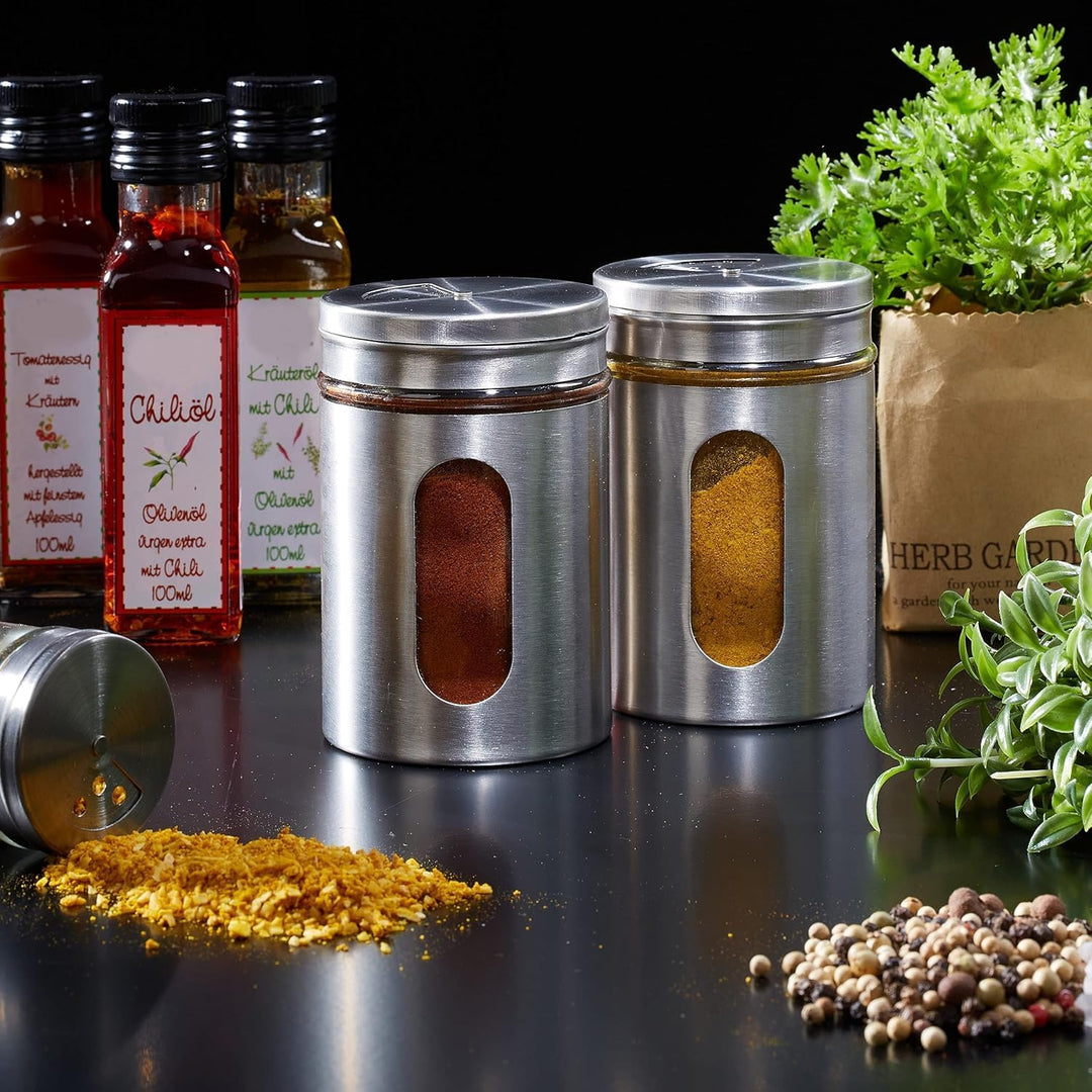 6 Stück Gewürzbehälter Spice Jars, Edelstahl Deckel Gewürzstreuer, Gewürzgläser mit Drehdeckel, Gewü