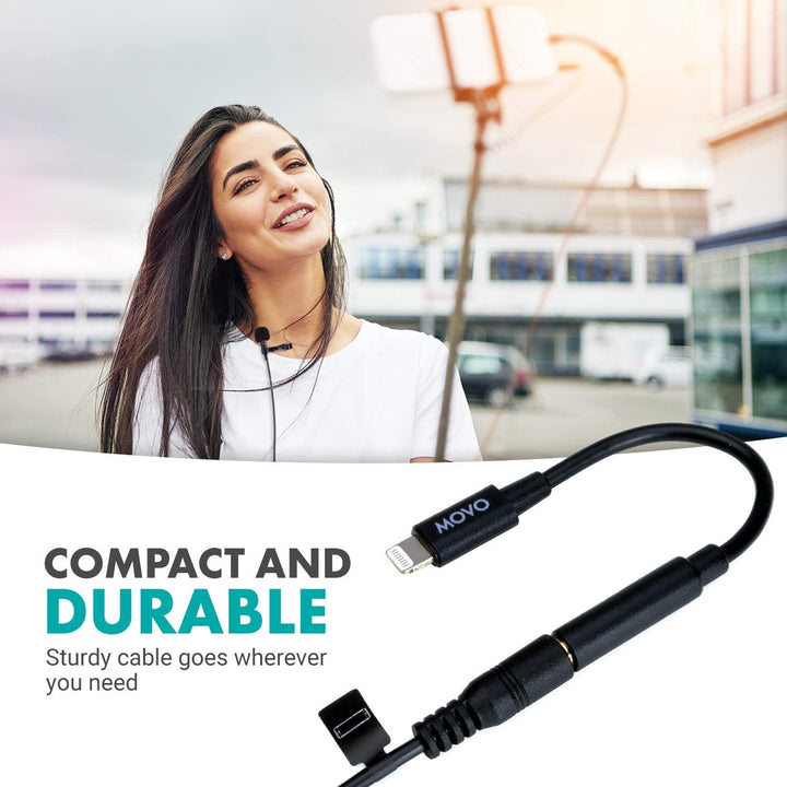Movo IMA-1 3,5-mm-TRRS-Mikrofonadapterkabel auf Lightning-Anschluss-Dongle, kompatibel mit Apple iPh