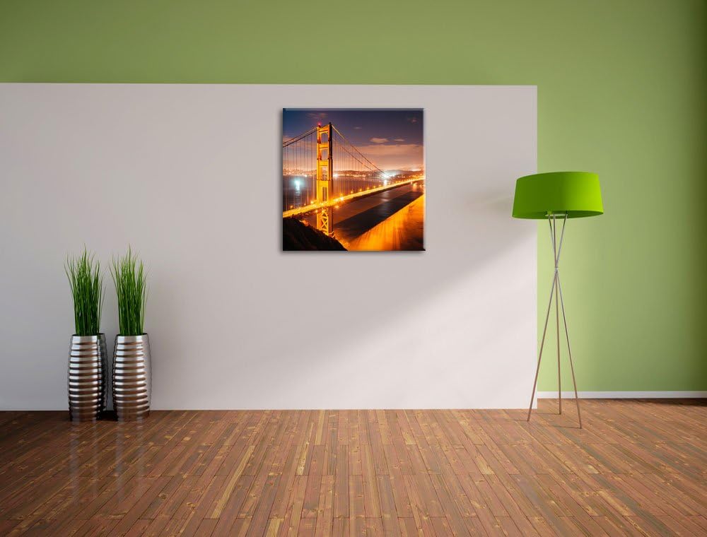 Pixxprint Golden Gate Bridge bei Nacht als Leinwandbild/Grösse: 70x70 cm/Wandbild/Kunstdruck/fertig