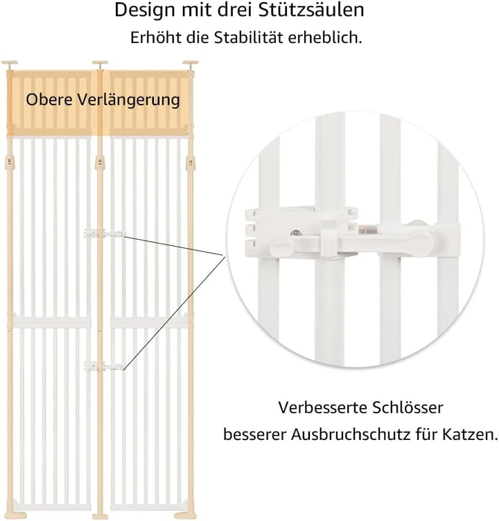unipaws 218cm extra hohes Haustiertor, verstellbares Katzentor mit engem Spalt, ausziehbar 218–250cm