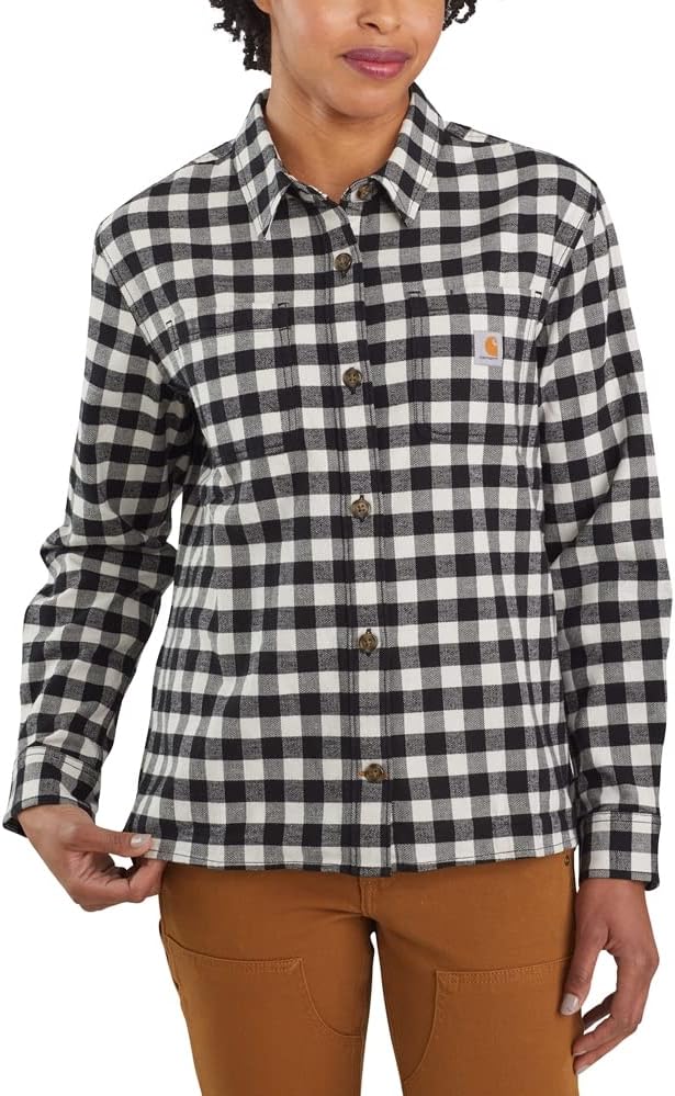 Carhartt Damen Rugged Flex Loose Fit Mittelschweres Flanell-langarmhemd Button-Down-Arbeitshemd, XS