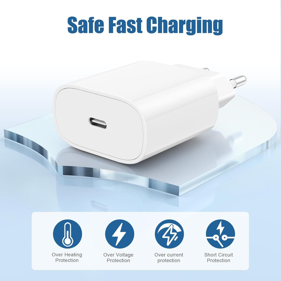 2Pack iPhone 15 16 Ladegerät mit Ladekabel, 20W USB C Power Adapter Schnellladegerät mit Schnelllade