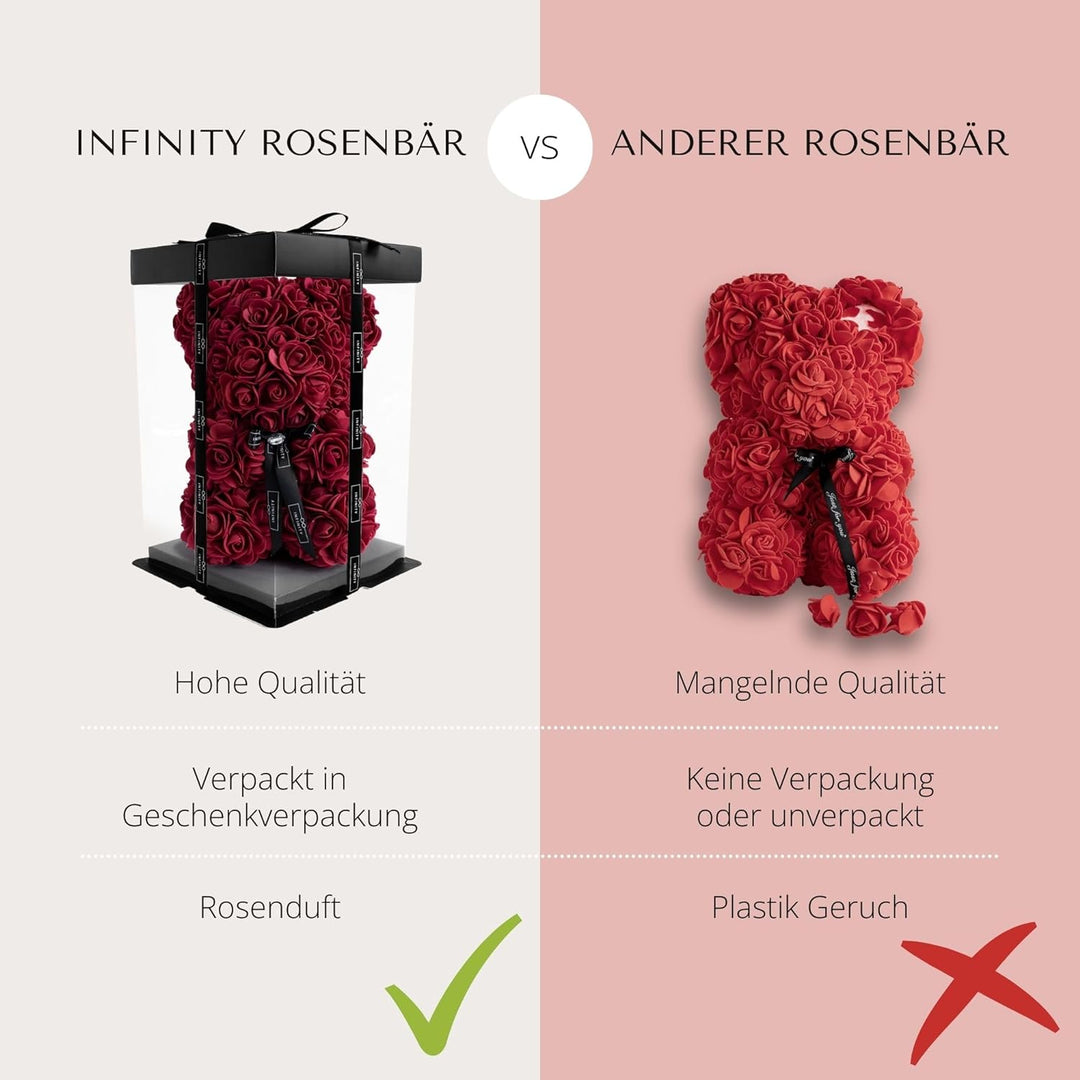 Infinity® Rosenbär mit Geschenkbox & über 300 handbeklebten ewigen Rosen mit Duft - Geschenk für Fra