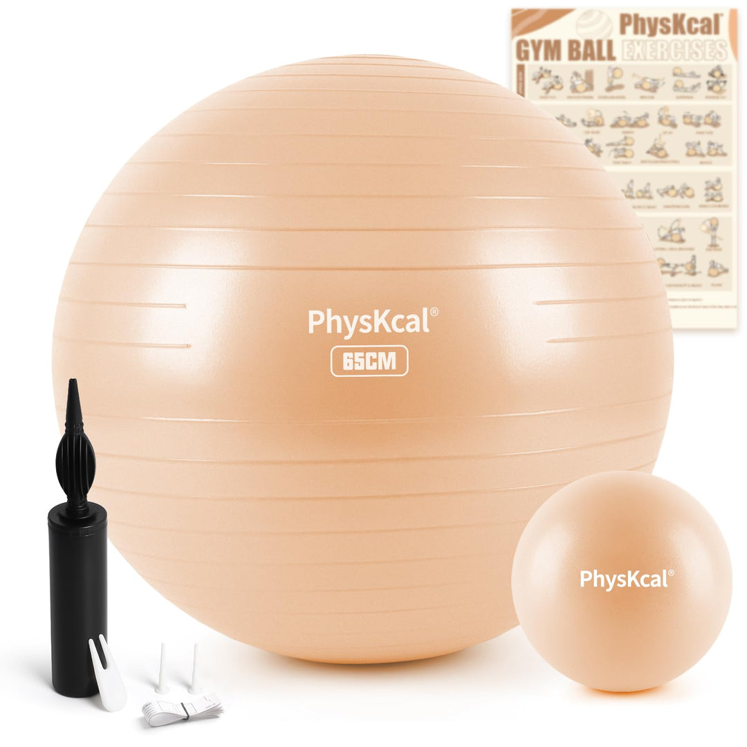 PhysKcal Gymnastikball in 55cm bis 85cm und 23 cm Pilatesball Set inkl. Luft-Pumpe | Berstschutz Gym