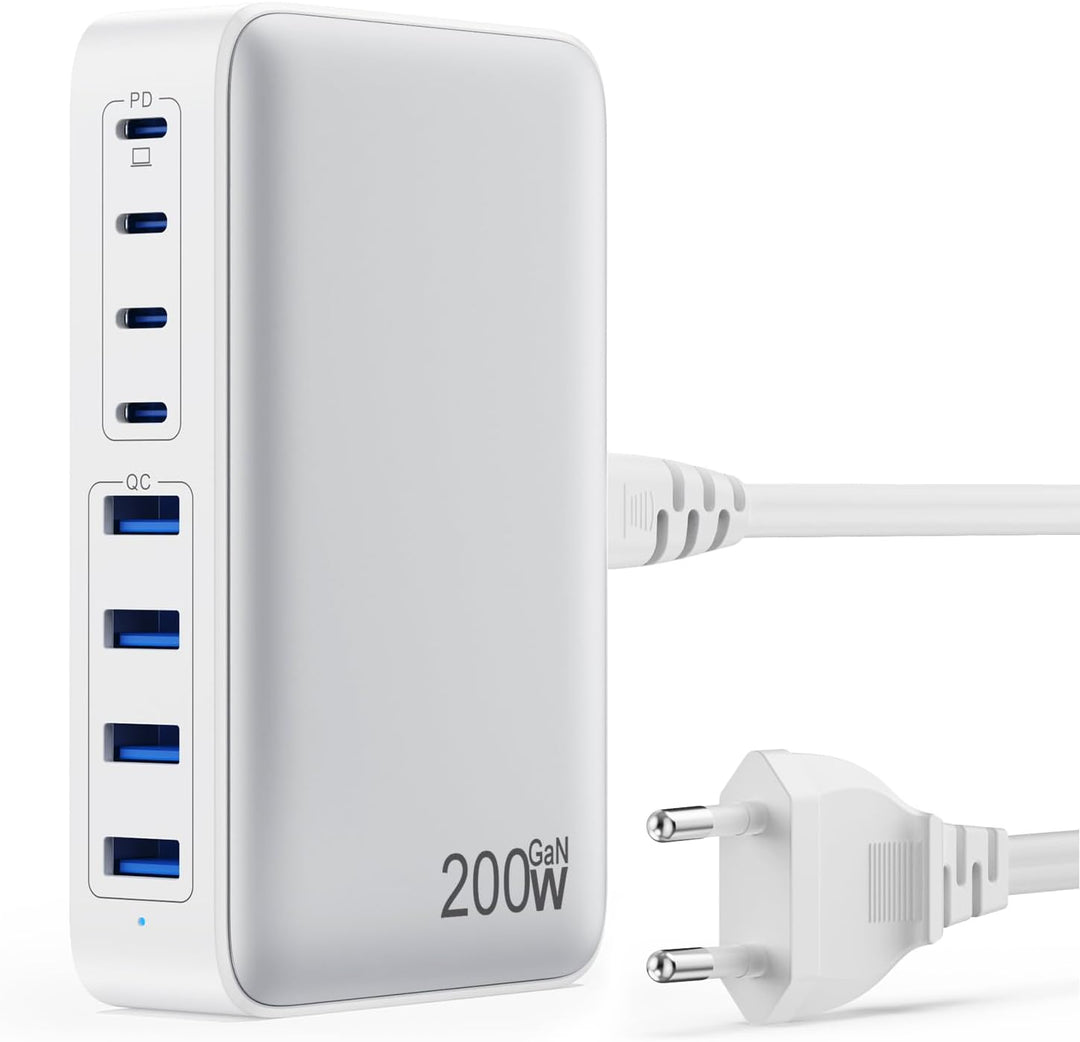 200W USB C Ladegerät, GaN III 8-Port USB Schnellladegerät PPS PD 65W Laptop Ladegerät Adapter USB C