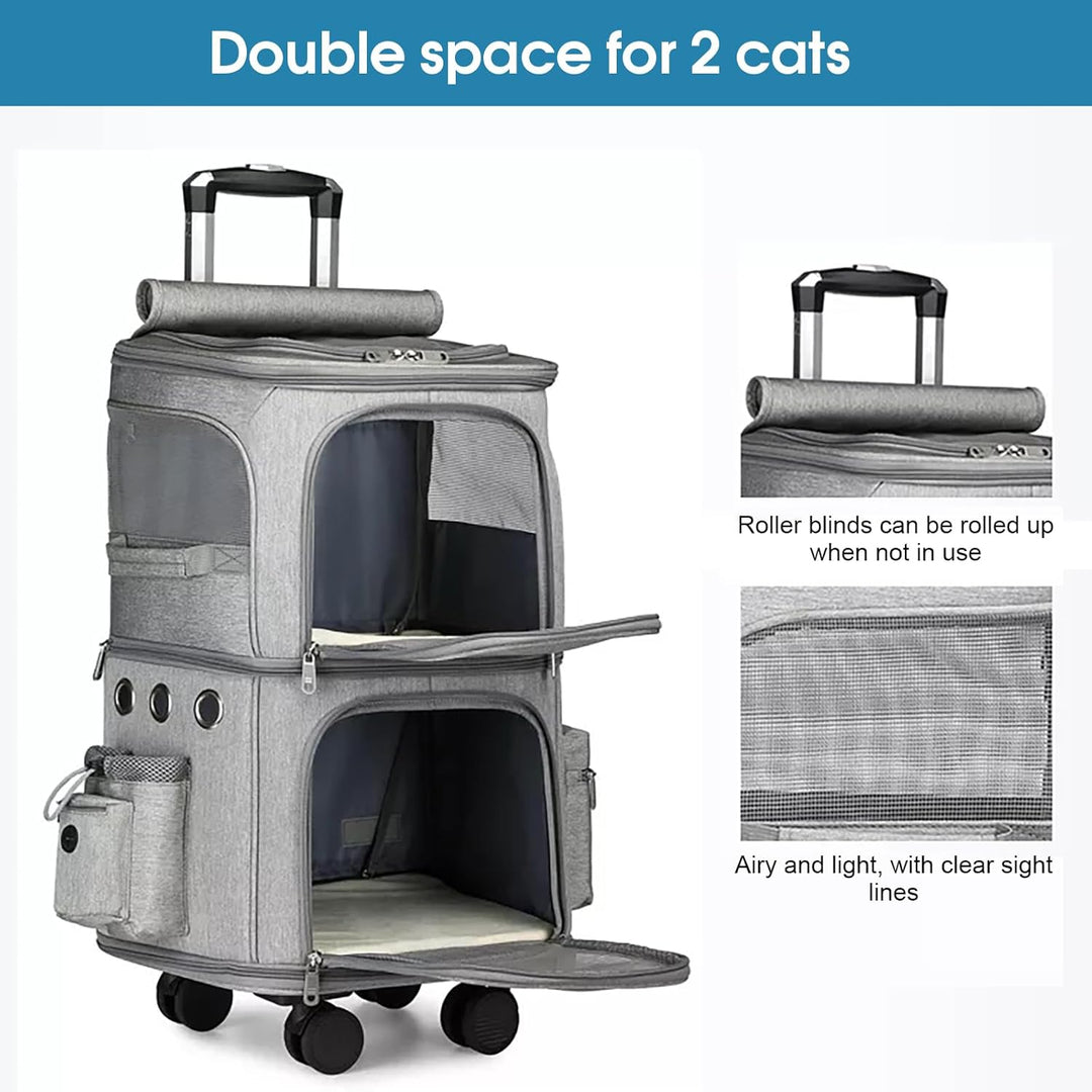 Doppelter Rucksack 2 in 1 für kleine Katzen und Hunde, Rucksack mit Rädern, Tragbare Haustier-Transp