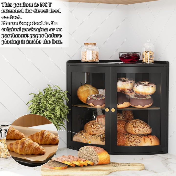 VEDECASA Bambus Eck-Brotkasten für die Küche Doppelstöckiger Brotkasten mit grossem Stauraum und tra