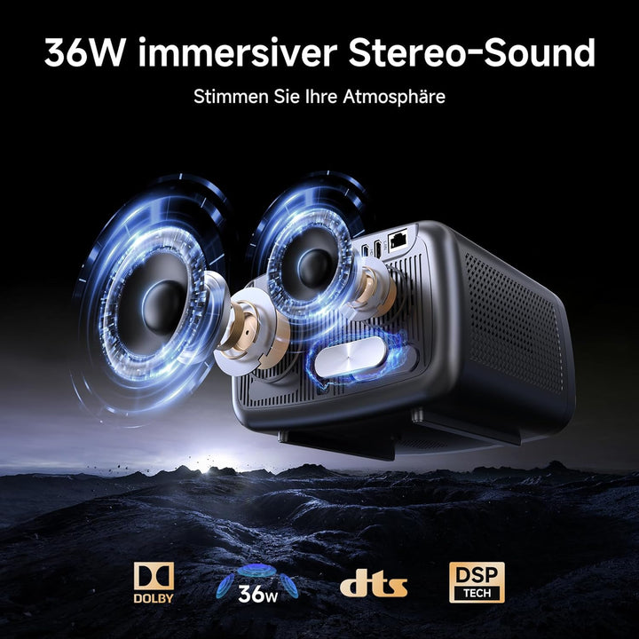 4K Beamer kompatibel mit Netflix & Dolby Audio | iSinbox Smart Beamer 1500 ANSI, HDR10+, Autofokus,
