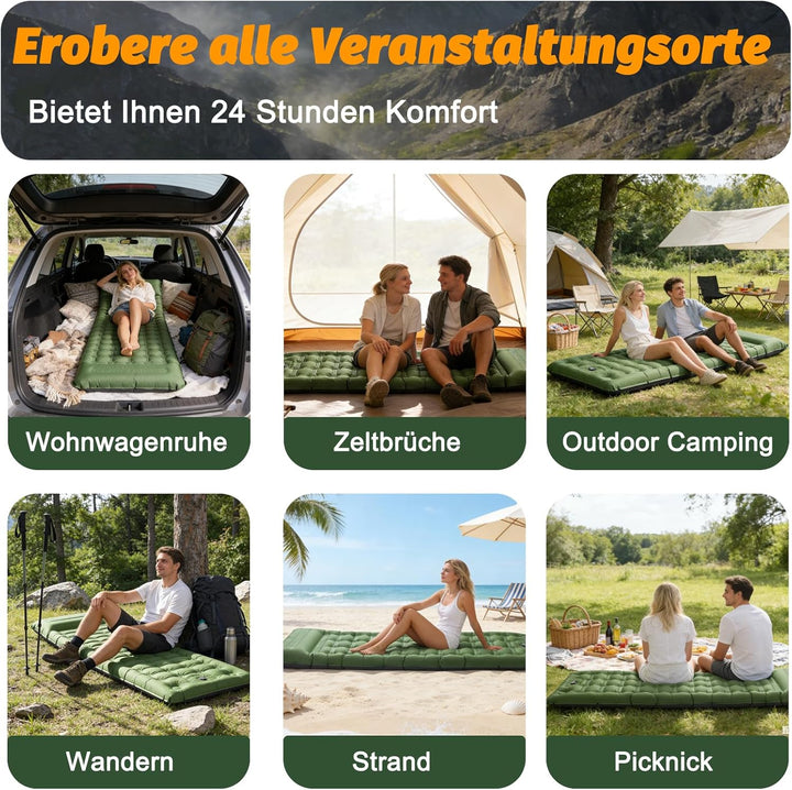 SWTMERRY Hochwertige Aufblasbare Isomatte – 12 cm verdickte Schlafmatte mit Fusspumpe & Kissen, wass