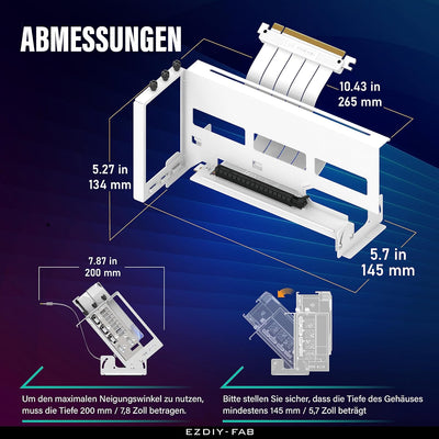 EZDIY-FAB PCIe 4.0 GPU Halterung,Multi-Winkel-Einstellung mit Weissem Riser Kabel,Kompatibel zu RTX4