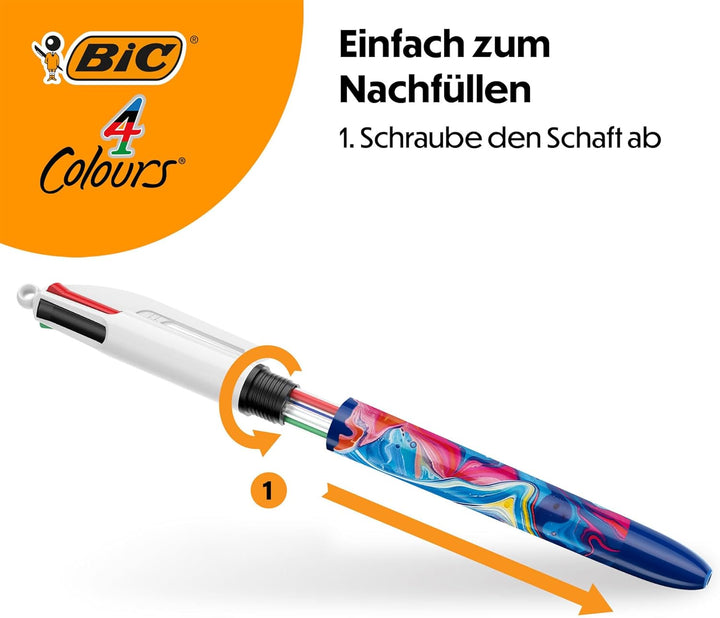 BIC 4 Farben Kugelschreiber Set 4 Colours Dekor Botanik, verschiedene Designs, 5er Pack, nachfüllbar
