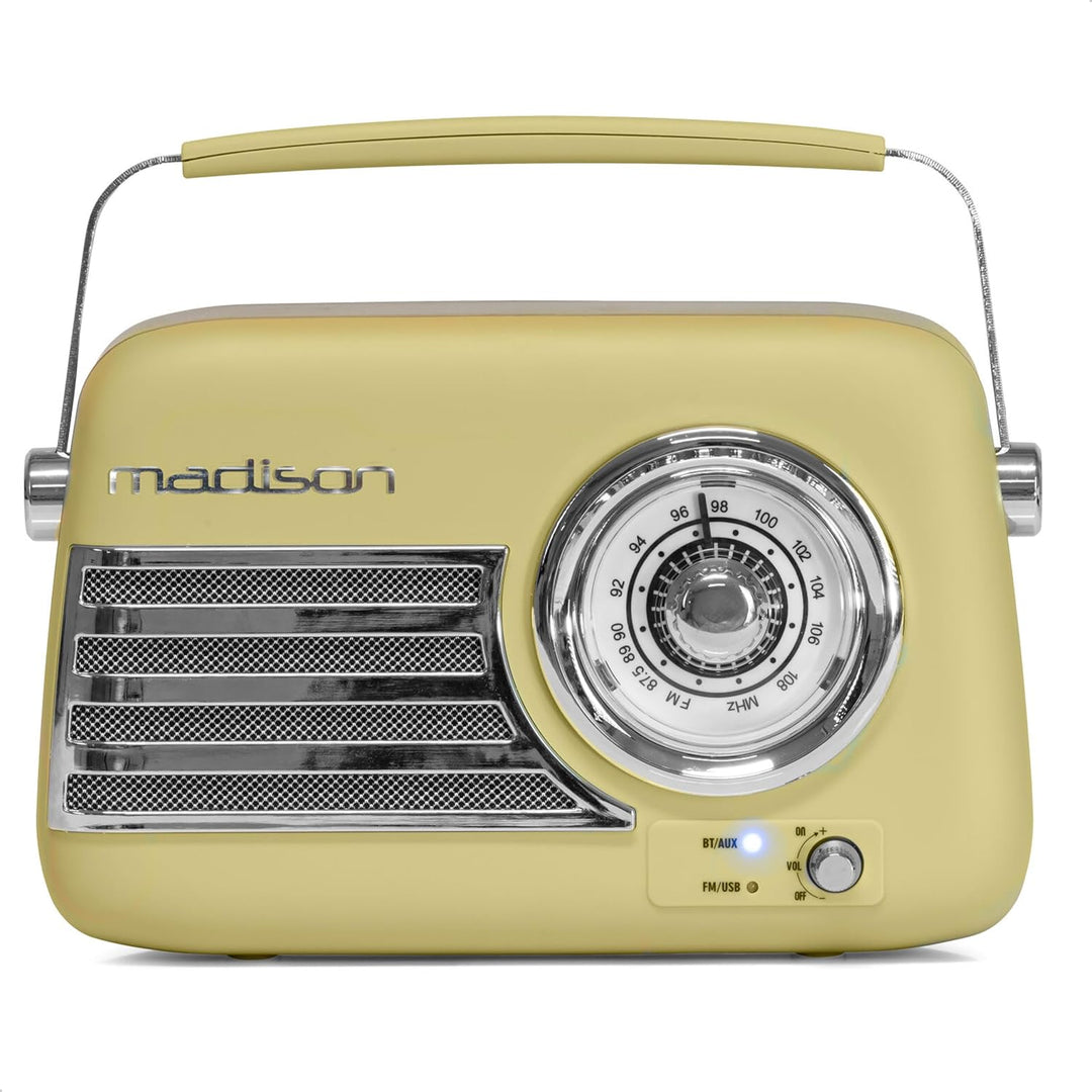 Madison - FREESOUND-VR40OGR-MAT - 30W Vintage-Radio mit langem Akku - Bluetooth, USB & FM - Olivgrün