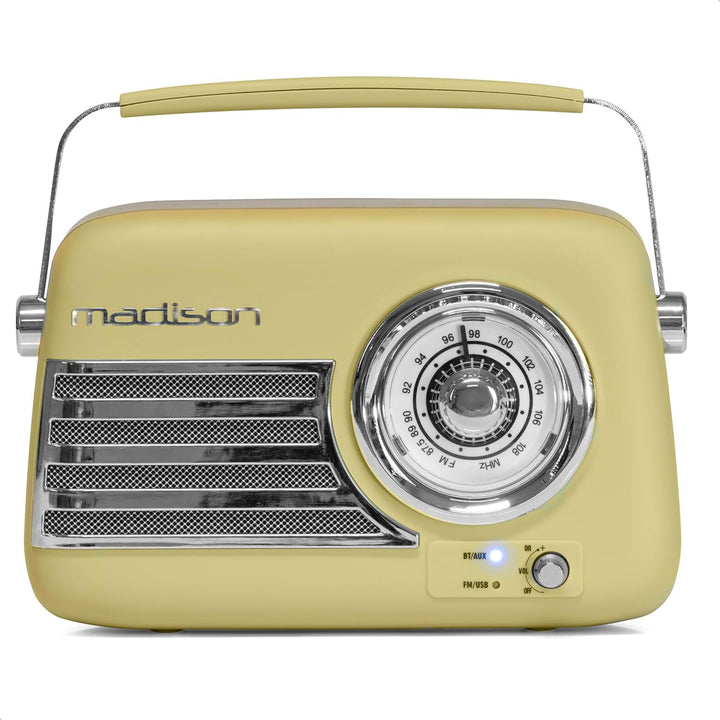Madison - FREESOUND-VR40OGR-MAT - 30W Vintage-Radio mit langem Akku - Bluetooth, USB & FM - Olivgrün