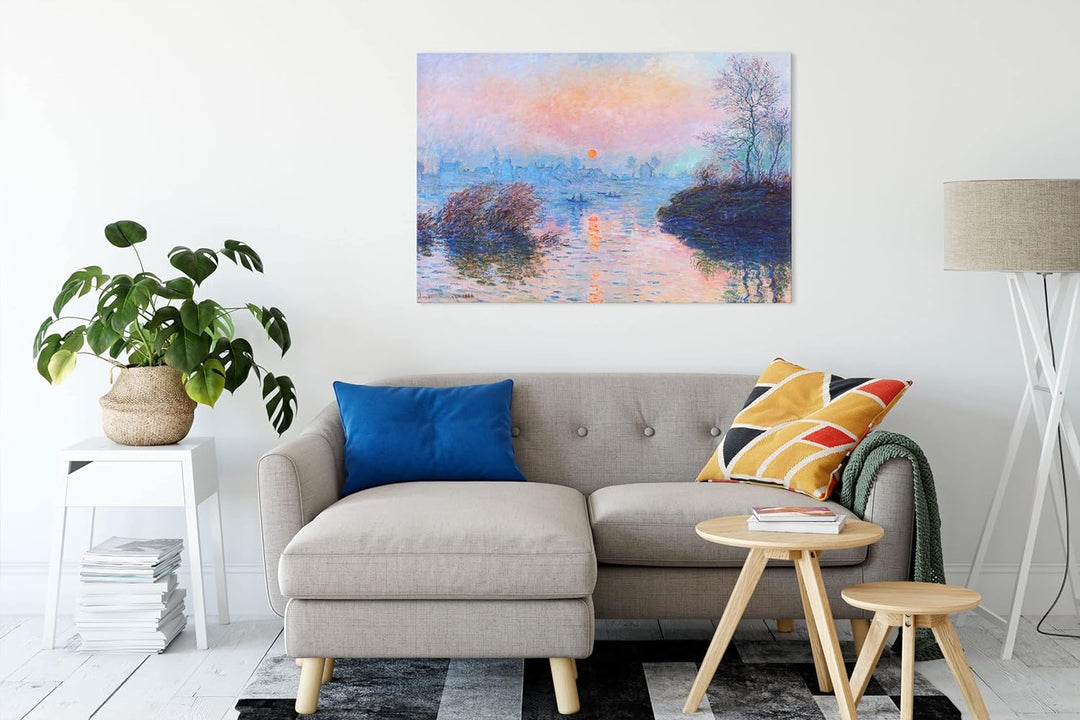 Claude Monet - Sonnenuntergang auf der Seine im Winter als Leinwandbild / Grösse: 100x70 cm / Wandbi