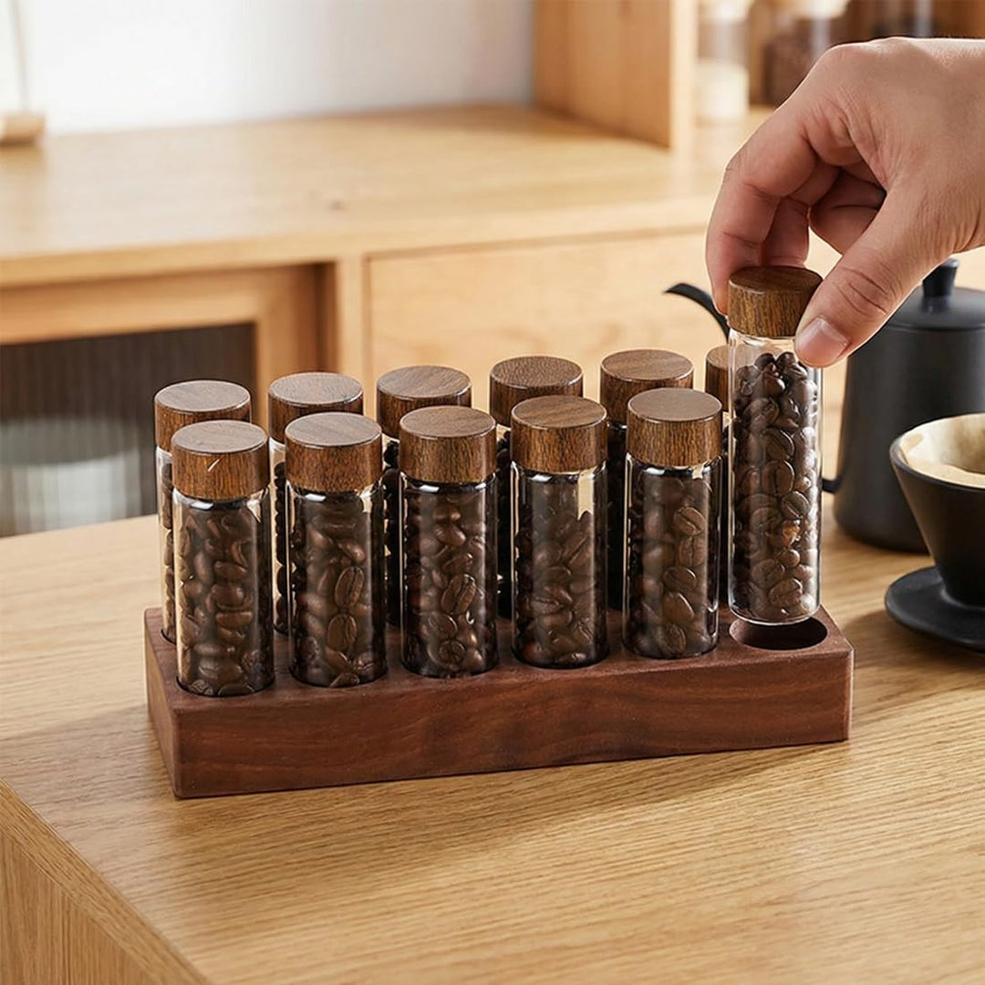 Kaffeebohnen Behälter Einzeldosis, 12 Röhren Kaffeebohnen-Aufbewahrung aus Holz für einzelne Portion