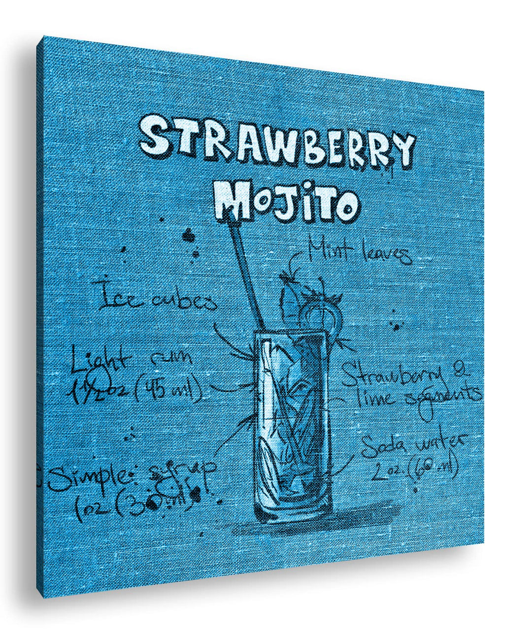 deyoli Rezept für einen Strawberry Mojito Format: 60x60 Effekt: Monocrome Blau als Leinwandbild, Mot