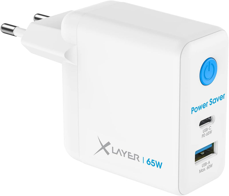 XLayer Power Saver 65W USB C Ladegerät PD Netzteil Knopfdruck Schnellladegerät mit Strom-Stopp-Funkt