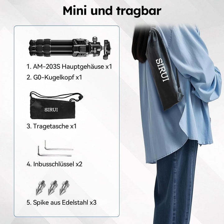 SIRUI AM-203S Mini-Stativ Aluminium Tischstativ mit Flacher Kugelkalotte, Klein mini Tripod Kompakt