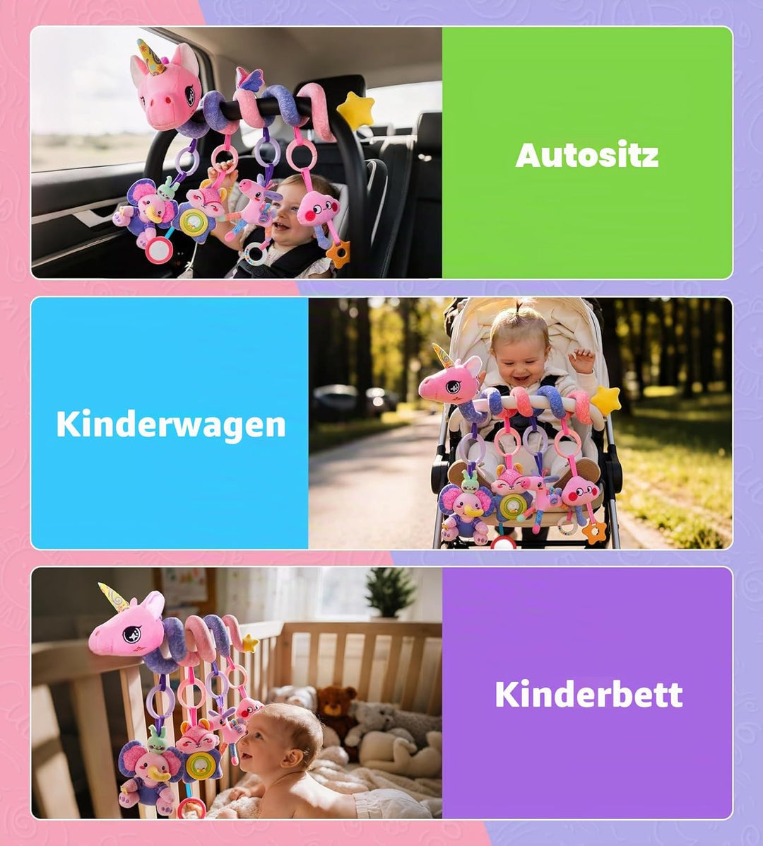 Kinderwagenspielzeug für Mädchen - 0-12 Monate Babyspielzeug Musik Spirale Kinderwagen Spielzeug, 5-