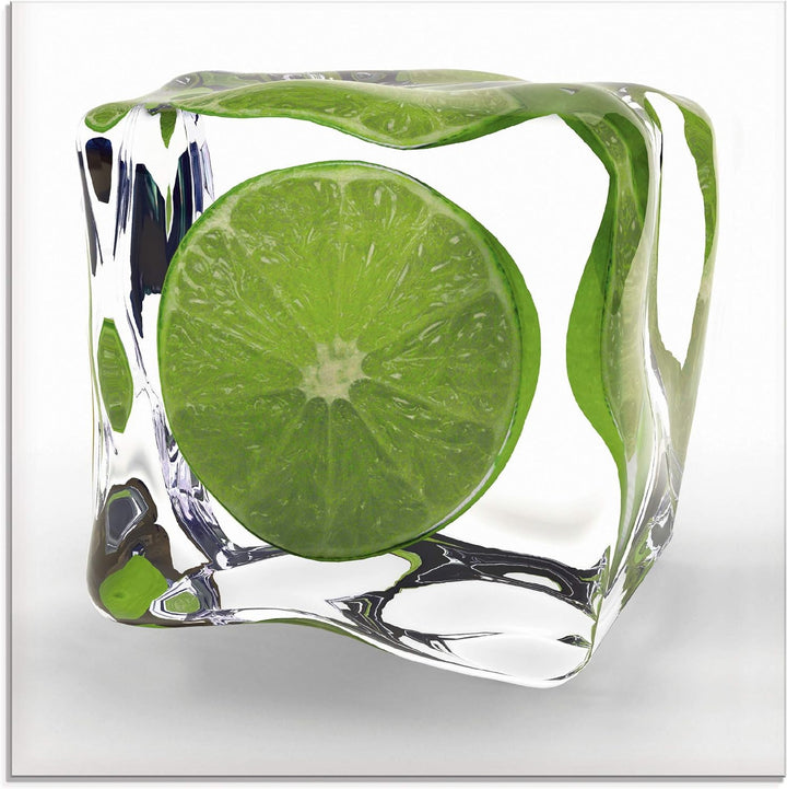 ARTland Glasbilder Wandbild Glas Bild einteilig 40x40 cm Quadratisch Obst Früchte im Eiswürfel Cockt