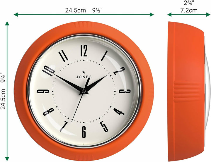 JONES CLOCKS® Ketchup-Wanduhr, Retro-Design, perfekt für die Küche, Heimbüro, Schlafzimmer 25cm (Ora