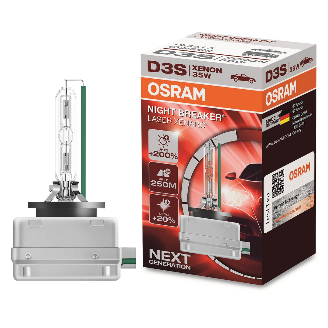 OSRAM XENARC NIGHT BREAKER LASER D3S, +200 % mehr Helligkeit, HID Xenon-Scheinwerferlampe, 66340XNL,