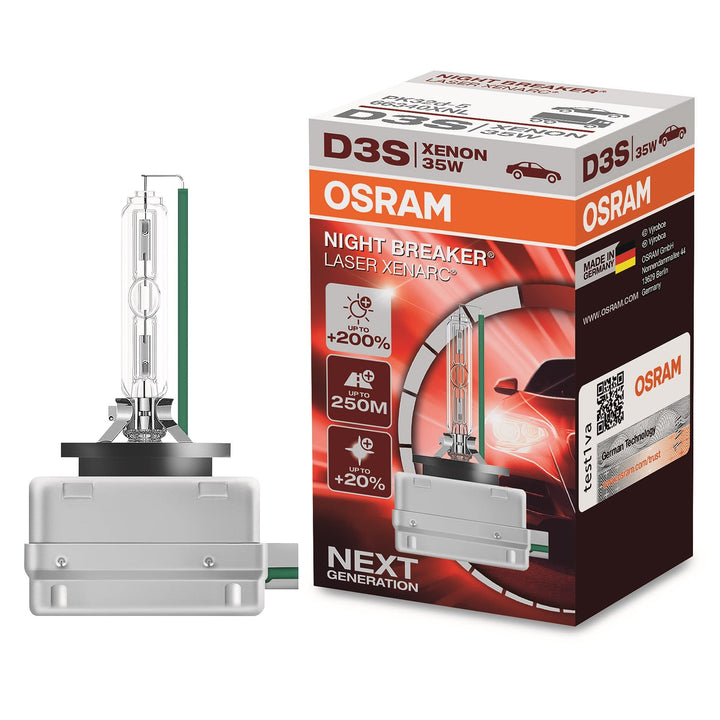 OSRAM XENARC NIGHT BREAKER LASER D3S, +200 % mehr Helligkeit, HID Xenon-Scheinwerferlampe, 66340XNL,