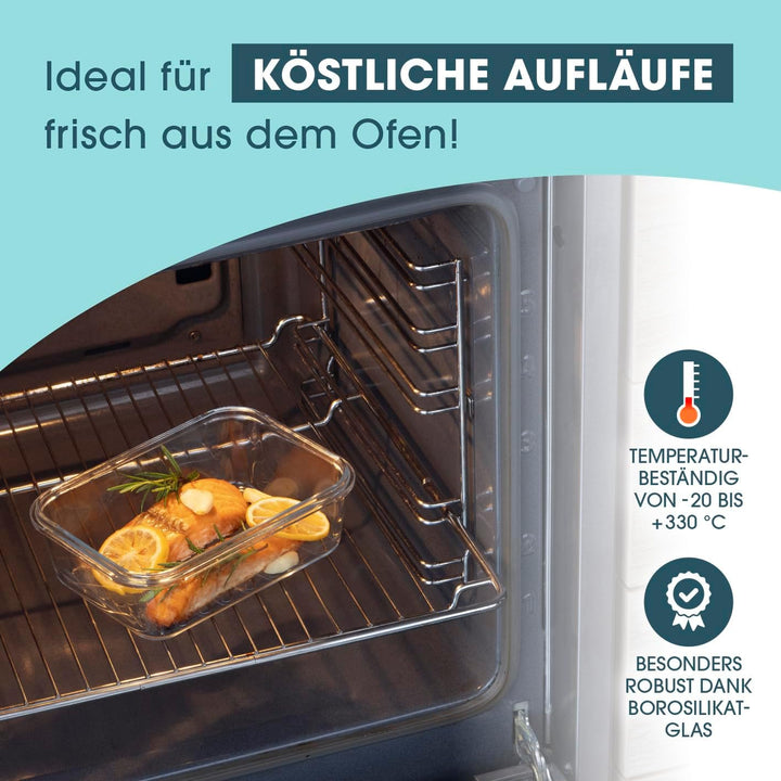 GOURMETmaxx Glas-Frischhaltedosen Klick-It 3 Dosen 900 ml | Als Brotdose oder für Meal Prep | Spülma