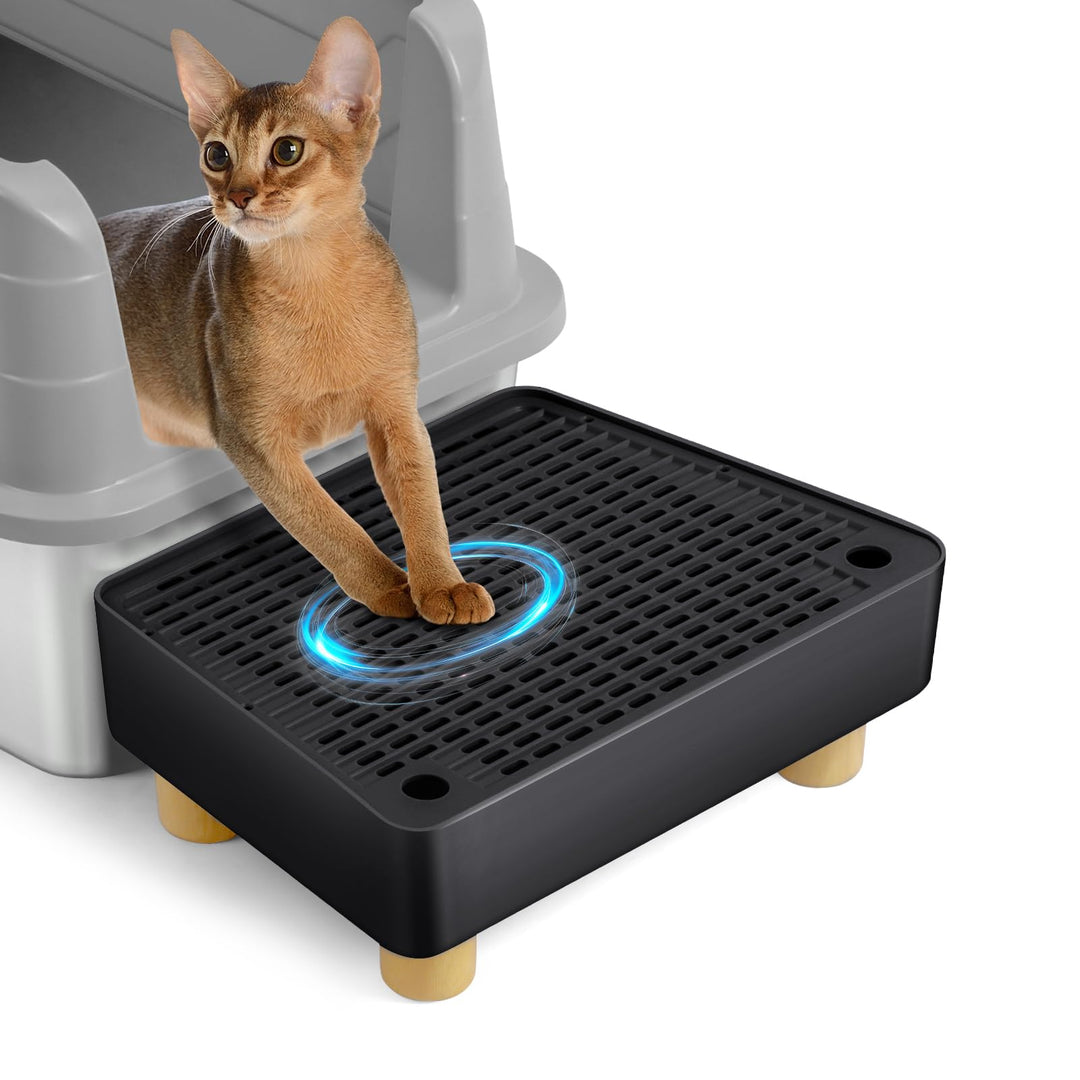Katzentoilettenrampe, Katzen Treppen & Stufen mit Holzfüsse Filterfunktion, leicht zu reinigender Ti