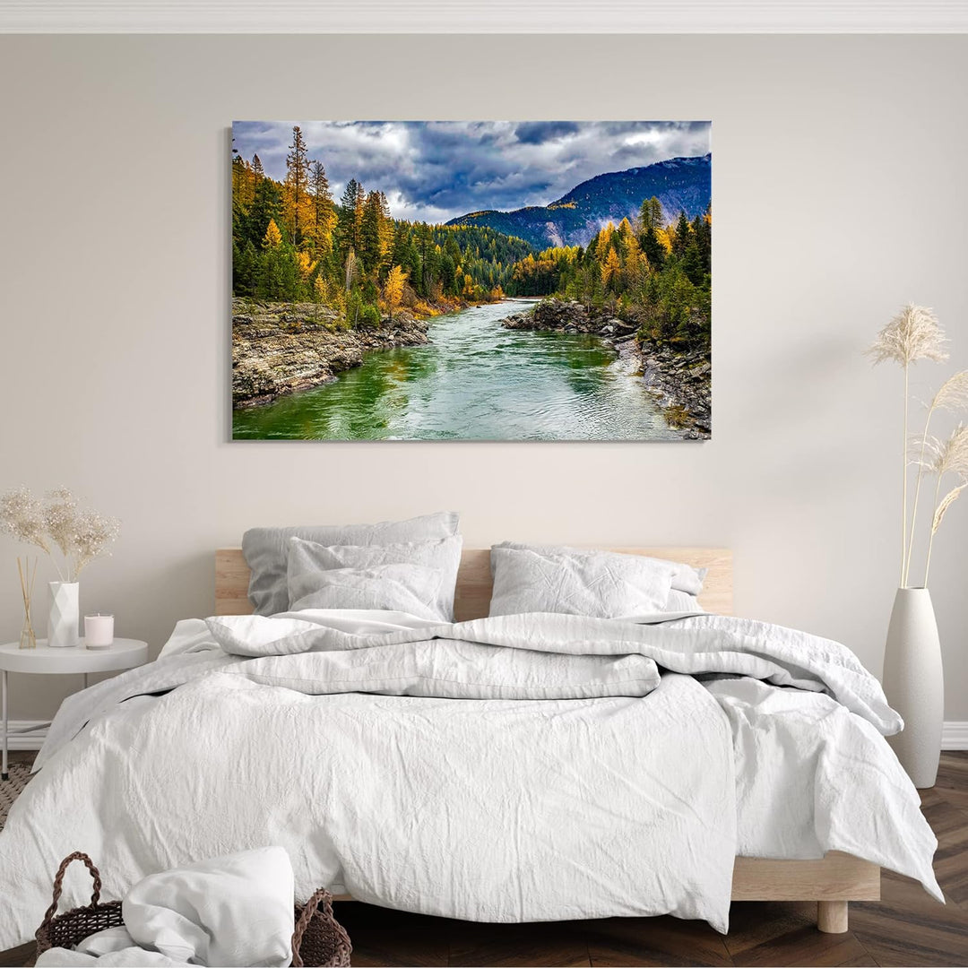 Printed Paintings Leinwand (60x40cm): Landschaftsbilder grüner Fluss zwischen durchquert Wald, vo 60