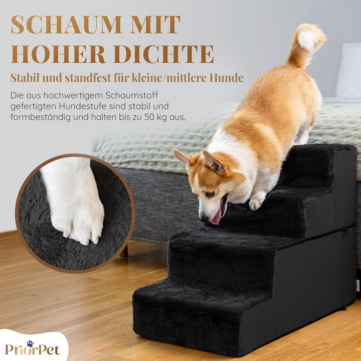 Hundetreppe für Bett und Sofa - 4 Stufen Hunderampe 58cm Hoch - Schaumstoff für Kleine Hunde - Siche