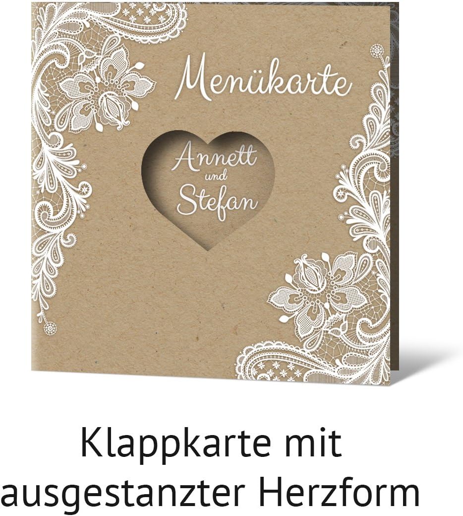 Lasergeschnittene Hochzeit Menükarten (10 Stück) Speisekarte Getränkekarte - Rustikal Kraftpapier, 1