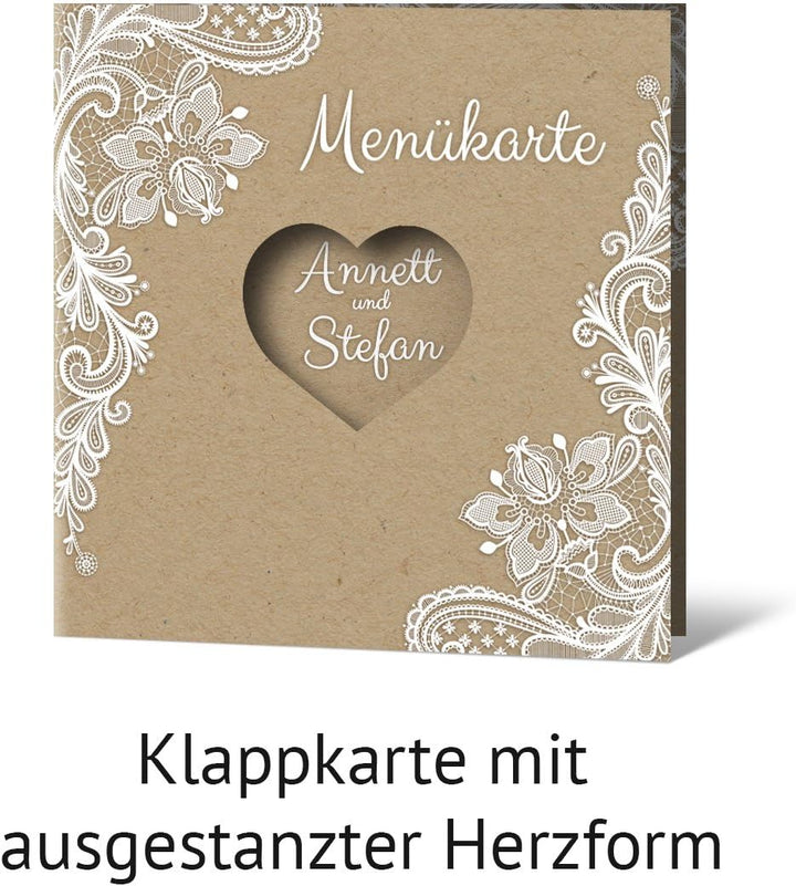 Lasergeschnittene Hochzeit Menükarten (10 Stück) Speisekarte Getränkekarte - Rustikal Kraftpapier, 1