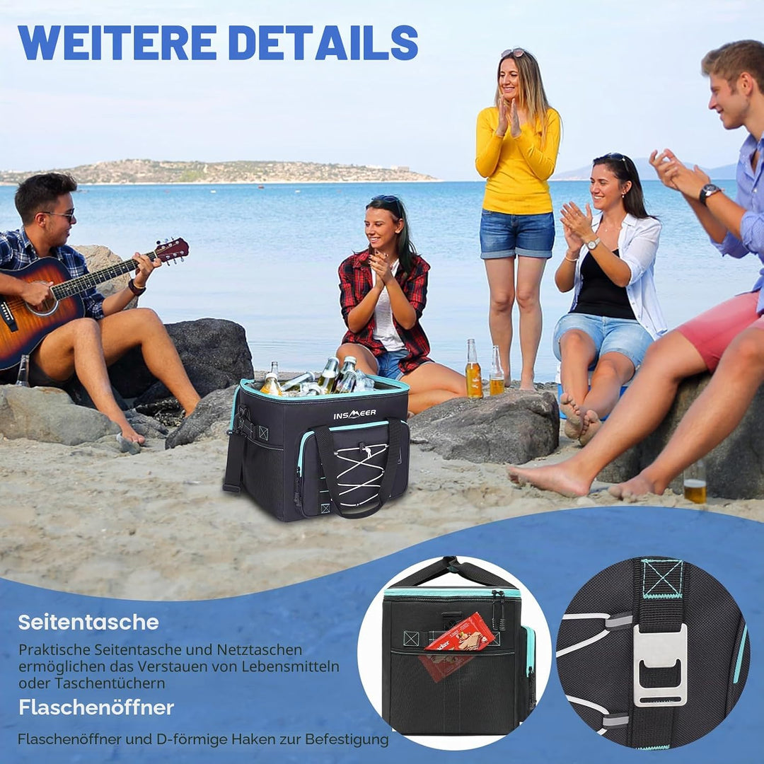 INSMEER Kühltasche 40L/60 Dosen Kühltaschen Grosse, Weiche Kühltasche Faltbar/Auslaufsicher, mit Fla