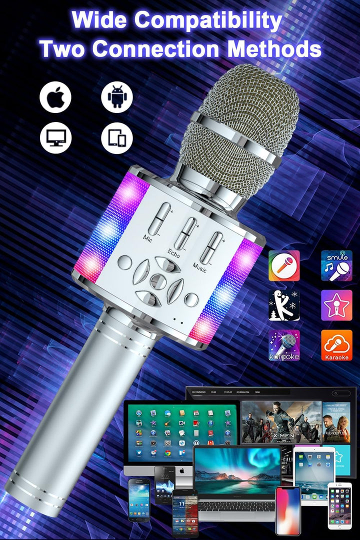 BONAOK Karaoke Mikrofon Bluetooth, 4 in 1 Drahtlos Karaoke Mikrofone, LED Kinder Karaoke Mikrofon La